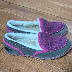 Sorel Tremblent Blanket Slippers Moccasins in Pink and Gray